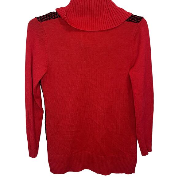 Calvin Klein Womens Cowlneck Knit Sweater Red Black Top Size Medium - Picture 4 of 6